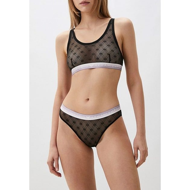 EMPORIO ARMANI ALL-OVER MONOGRAM JACQUARD MESH BRALETTE AND BRIEFS SET