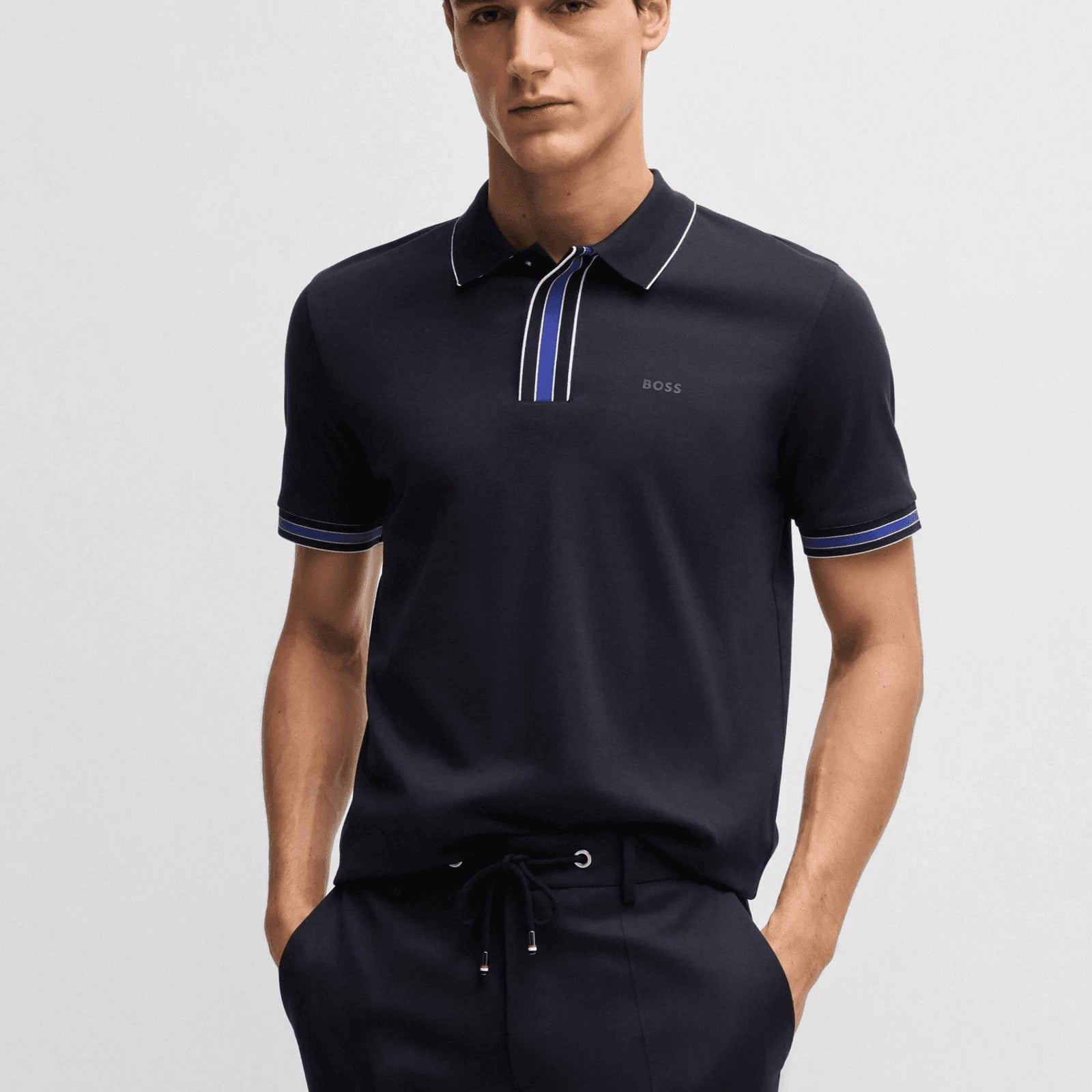 BOSS Interlock-cotton polo shirt with contrast tipping