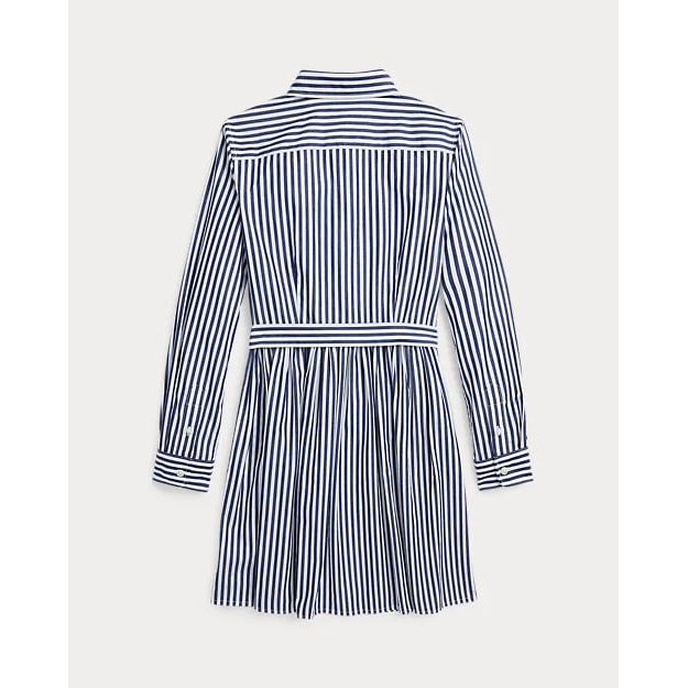 RALPH LAUREN Striped Belted Cotton Poplin Shirtdress