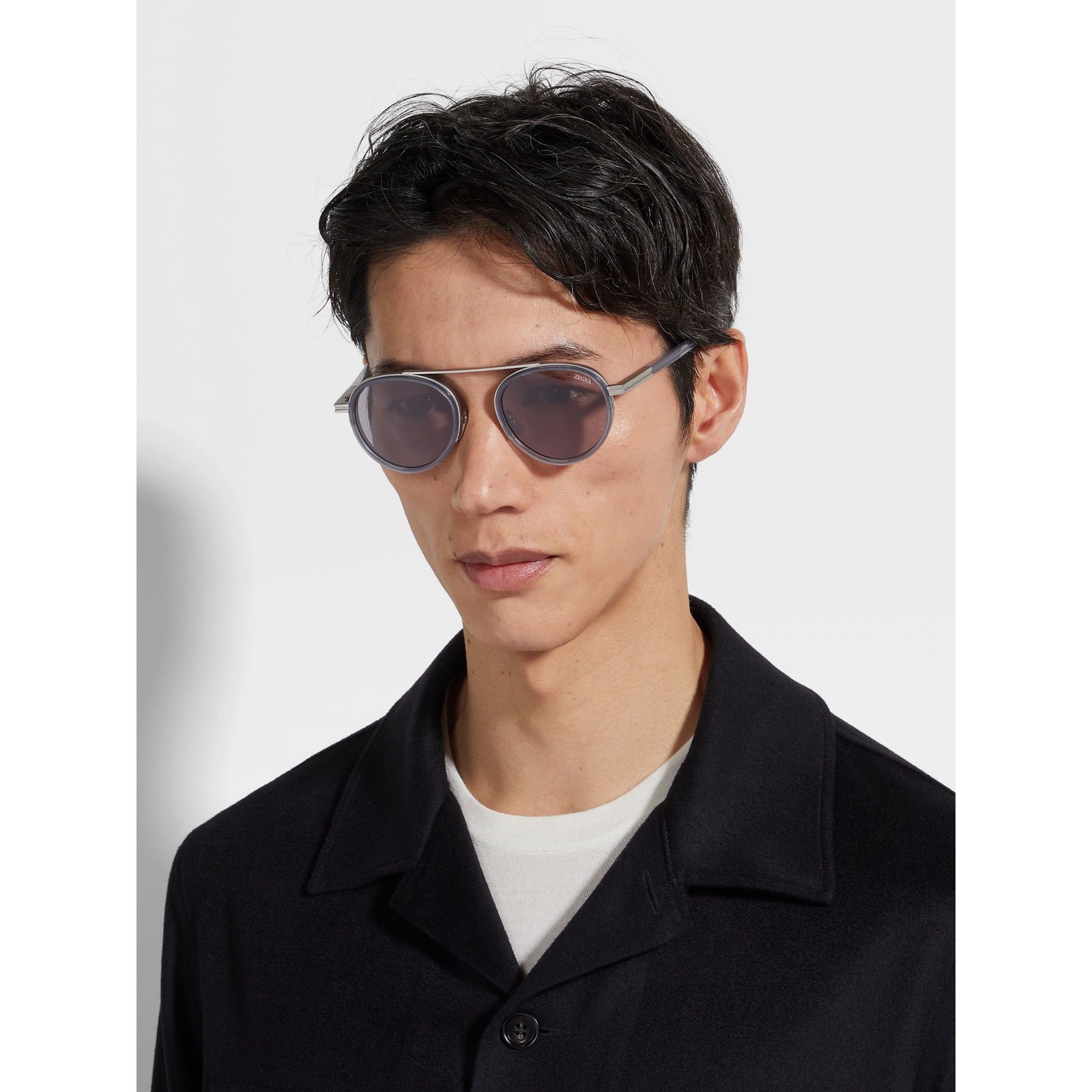 ZEGNA OPAL GREY ORIZZONTE II ACETATE AND METAL SUNGLASSES