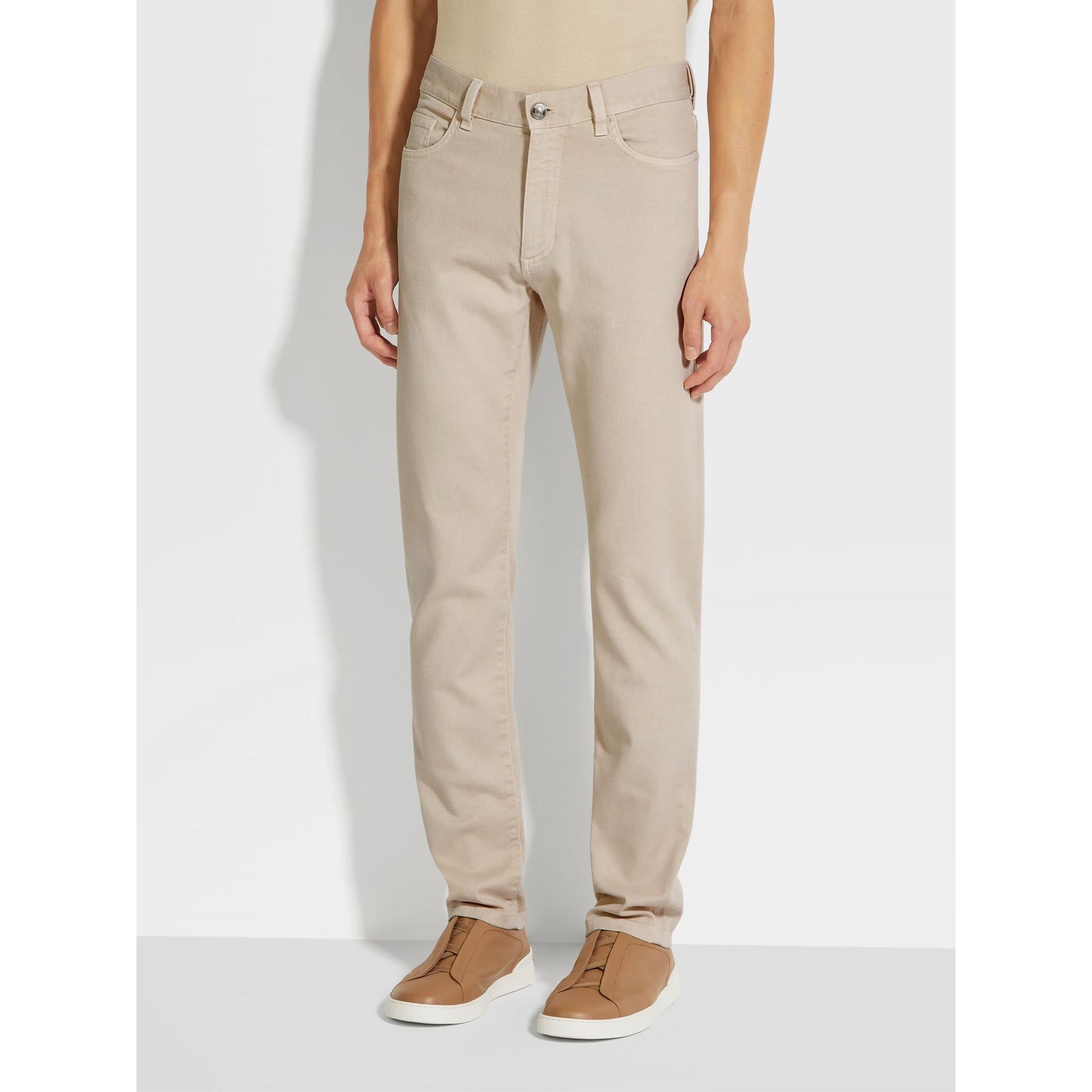 ZEGNA LIGHT BEIGE STRETCH COTTON ROCCIA JEANS