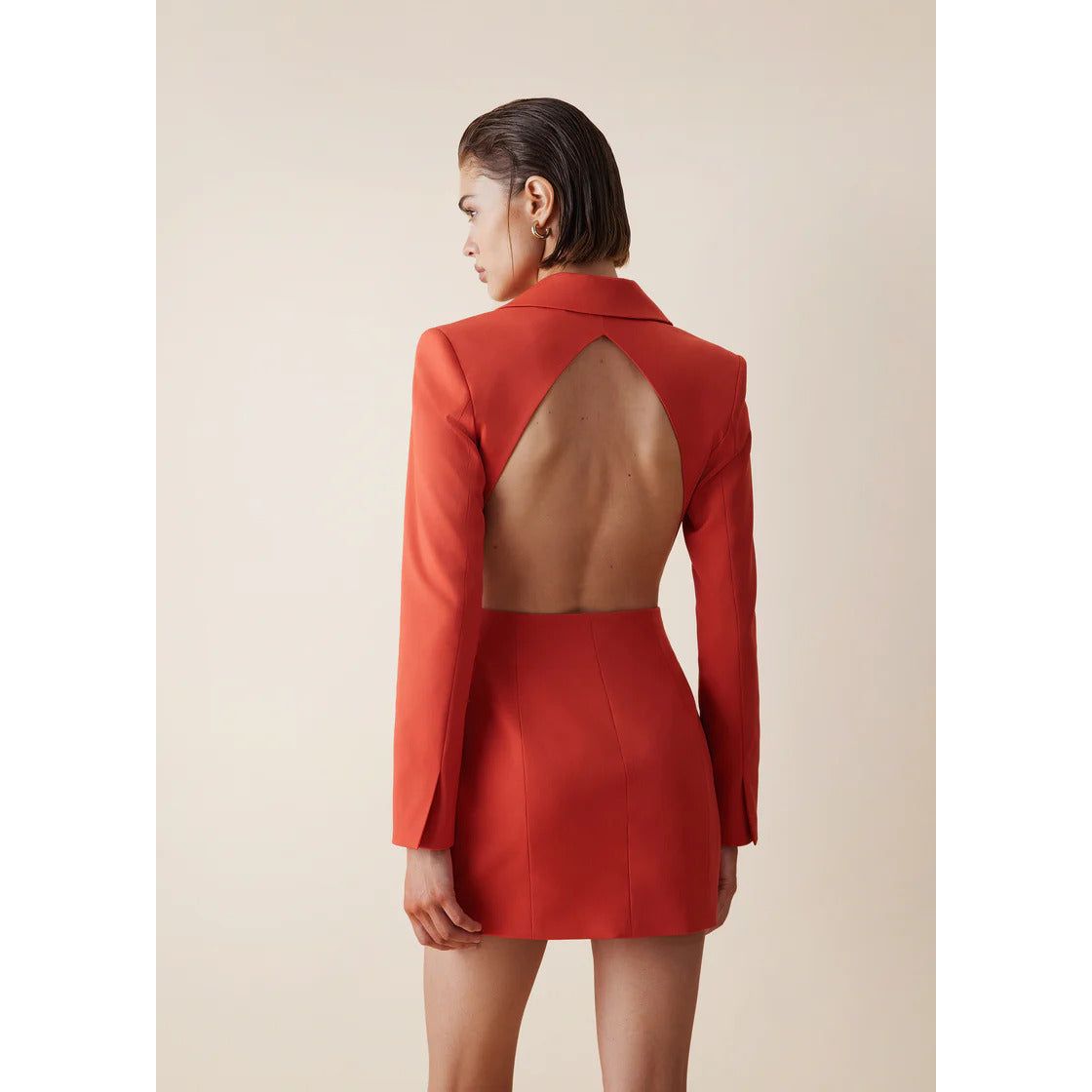 Antheia Wool Open-Backed Blazer Dress in Red