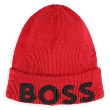 BOSS KIDS' KNITTED-COTTON BEANIE HAT WITH RUBBER-EFFECT LOGO