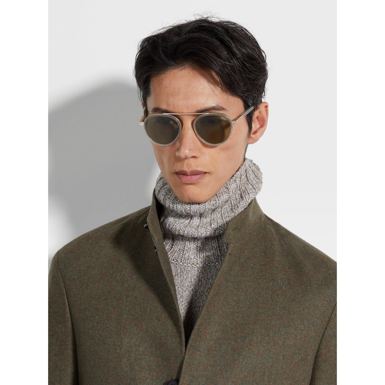 ZEGNA GREEN ORIZZONTE II ACETATE AND METAL SUNGLASSES