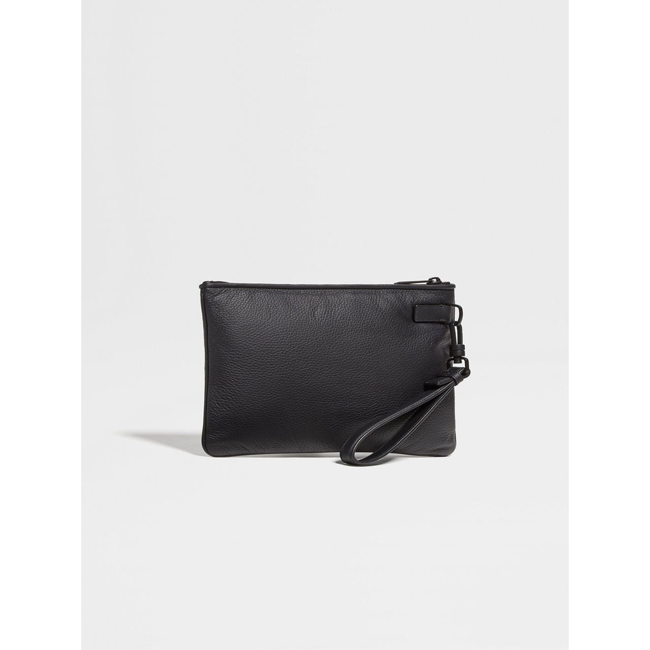 ZEGNA BLACK DEERSKIN AND LEATHER POUCH