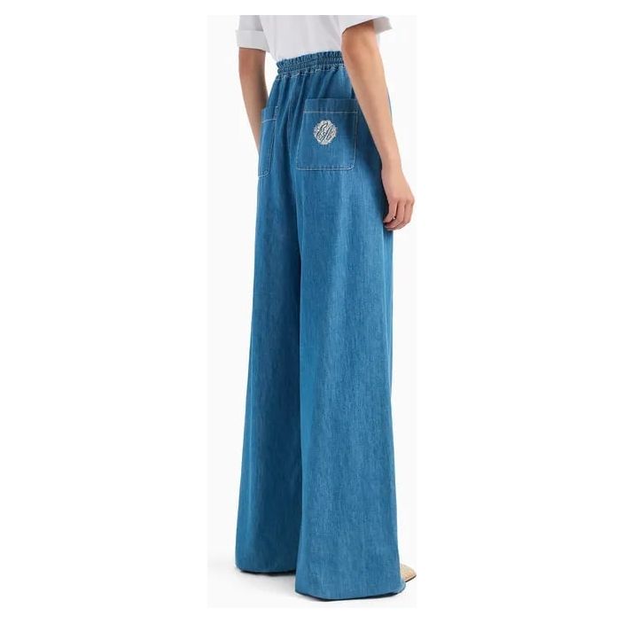 EMPORIO ARMANI LIGHT DENIM WIDE-LEG TROUSERS WITH DRAWSTRING