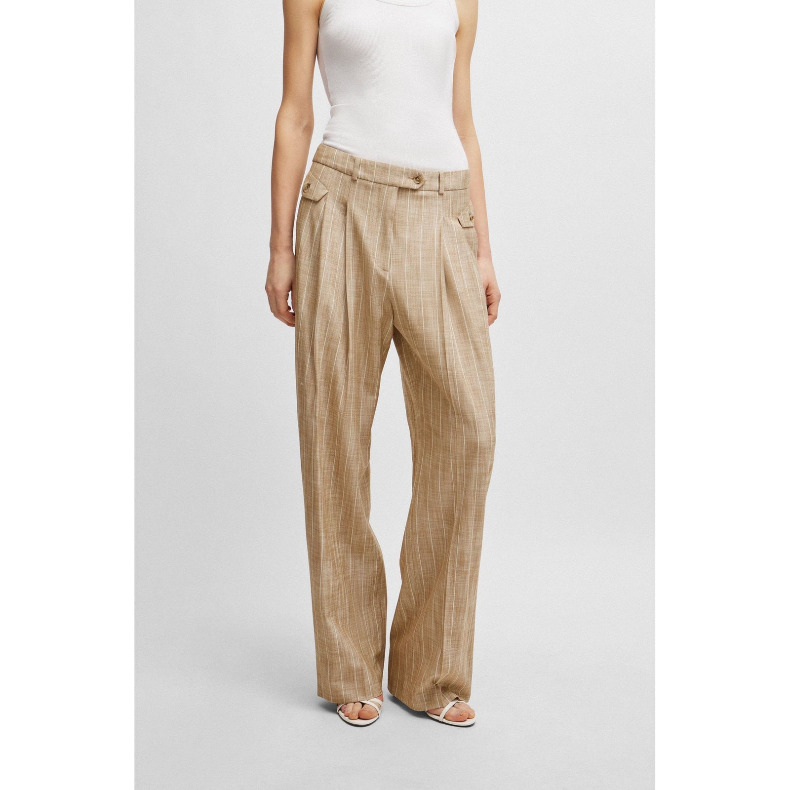 BOSS RELAXED-FIT TROUSERS WITH PINSTRIPE IN A STRETCH BLEND - Yooto