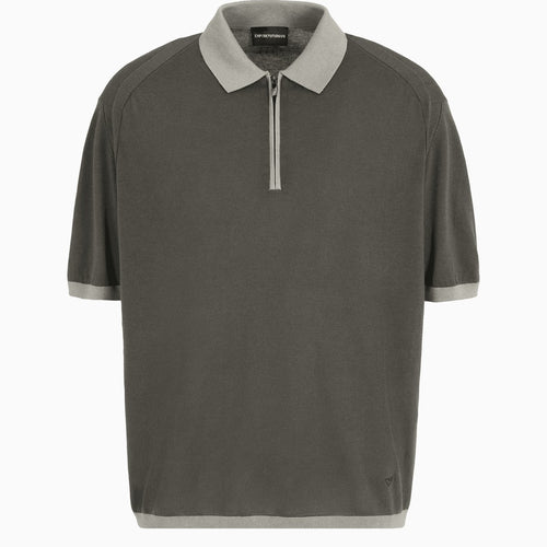 Load image into Gallery viewer, EMPORIO ARMANI ASV Lyocell blend and virgin wool zip-up polo-shirt collar jumper
