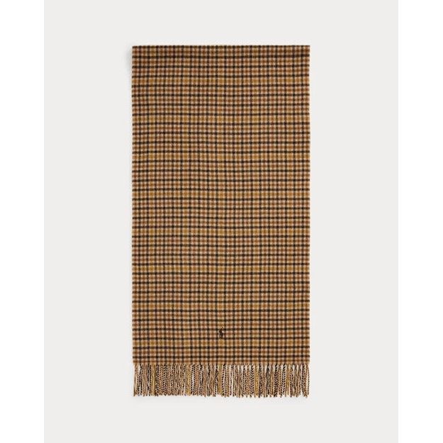 RALPH LAUREN Fringe Plaid Wool-Cashmere Scarf