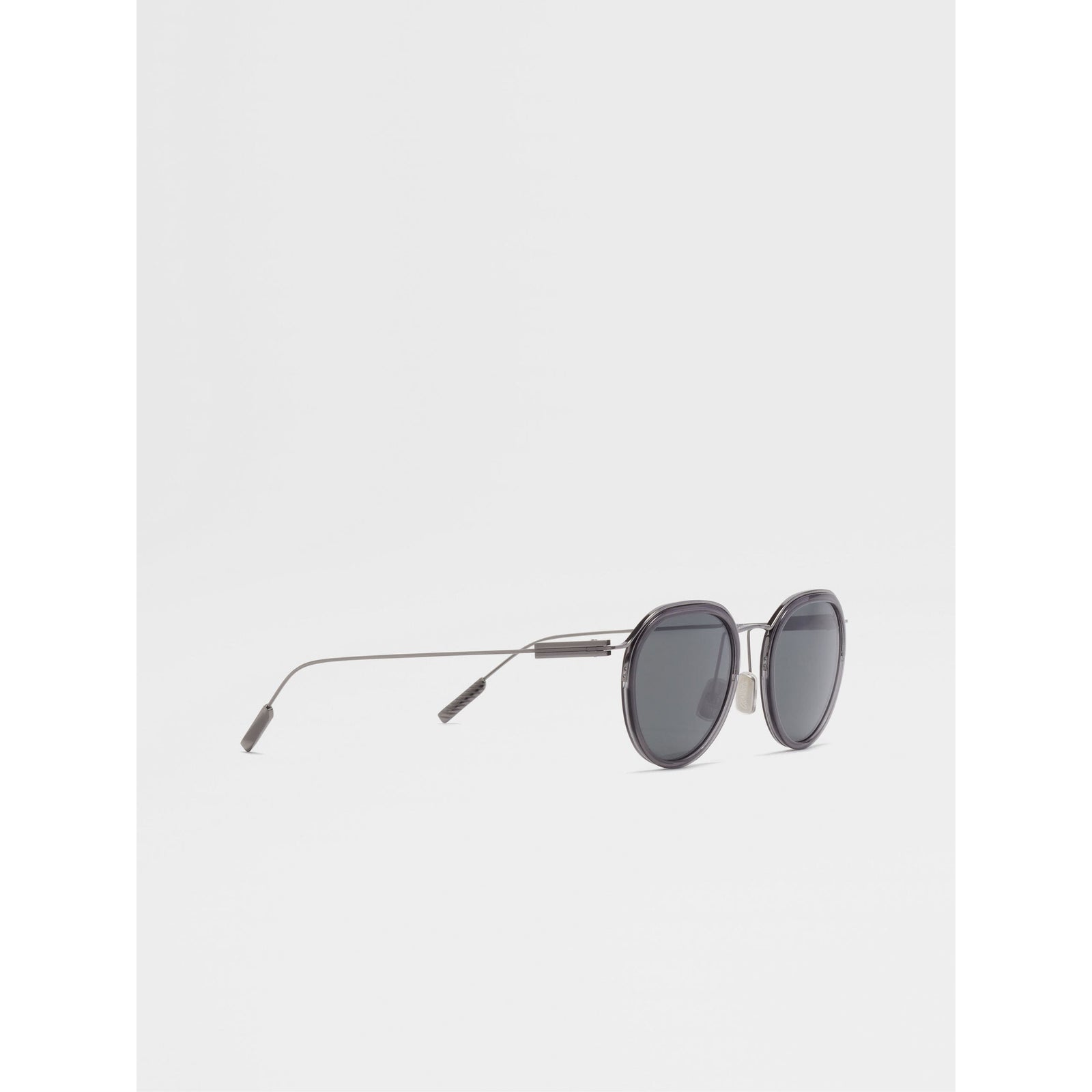 ZEGNA TRANSPARENT GREY AND DARK RUTHENIUM ACETATE AND METAL SUNGLASSES