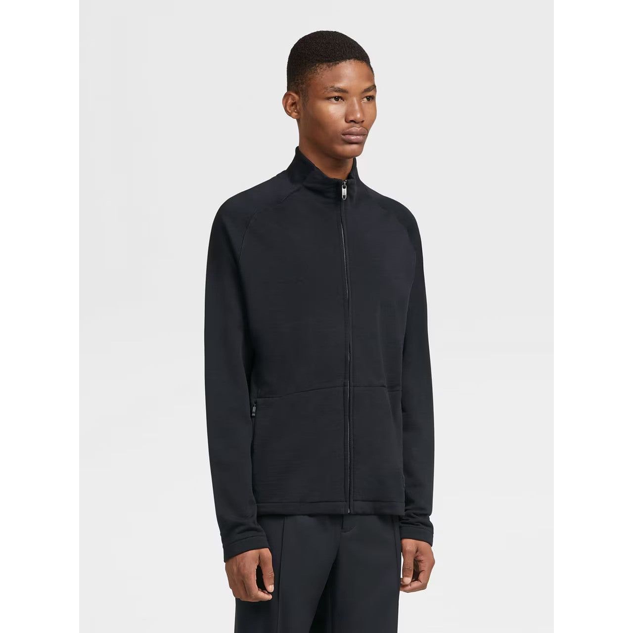 ZEGNA NAVY BLUE TECHMERINO™ WOOL FULL ZIP SWEATSHIRT