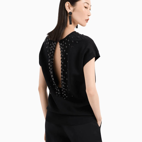 Load image into Gallery viewer, EMPORIO ARMANI Milano-stitch fabric jumper with cabochon gemstones
