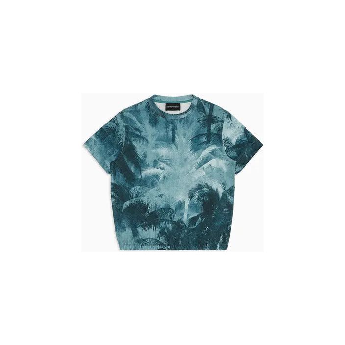 EMPORIO ARMANI KIDS HEAVYWEIGHT JERSEY T-SHIRT WITH ALL-OVER PRINTED PALM TREES - Yooto