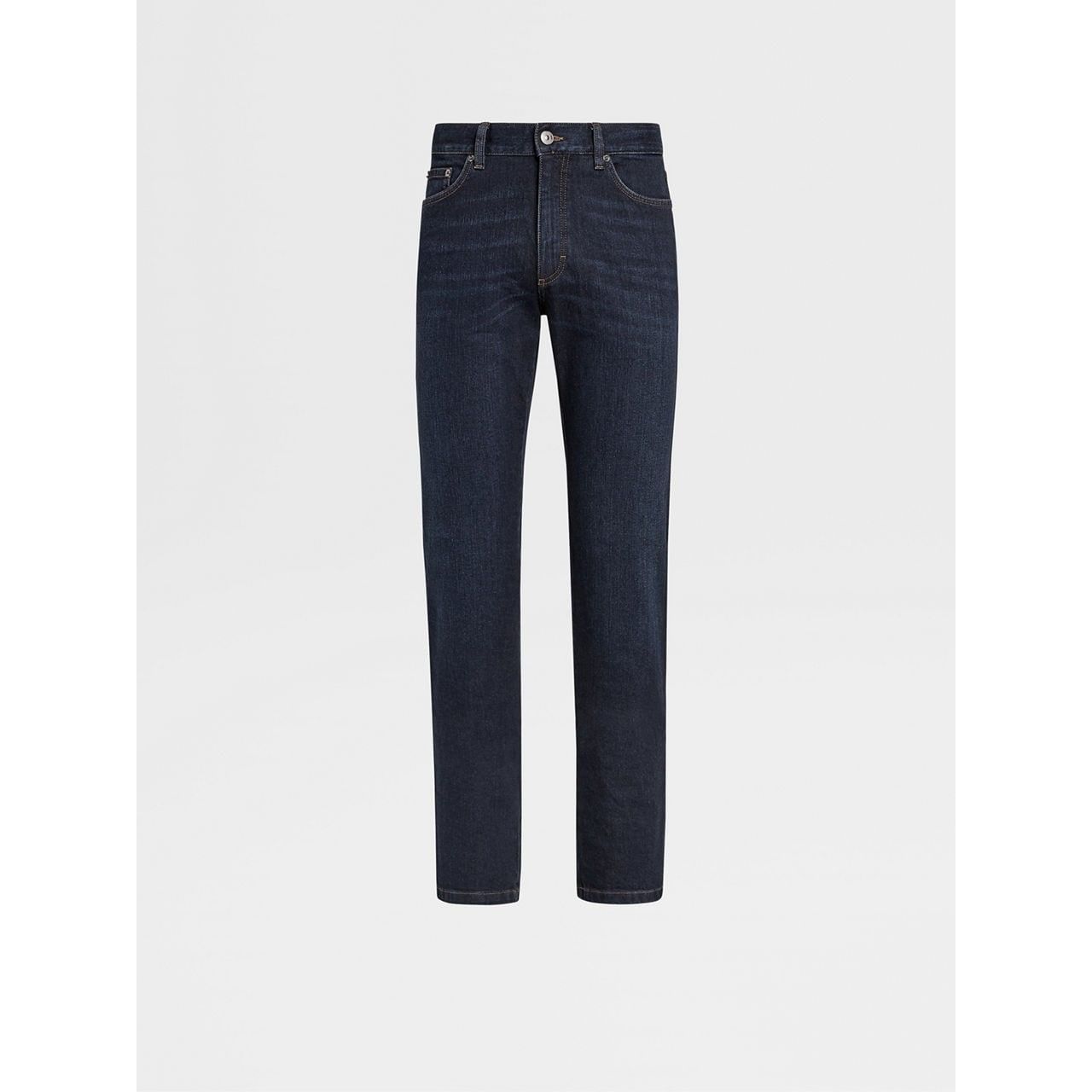 ZEGNA DARK BLUE STONE-WASHED COTTON ROCCIA JEANS