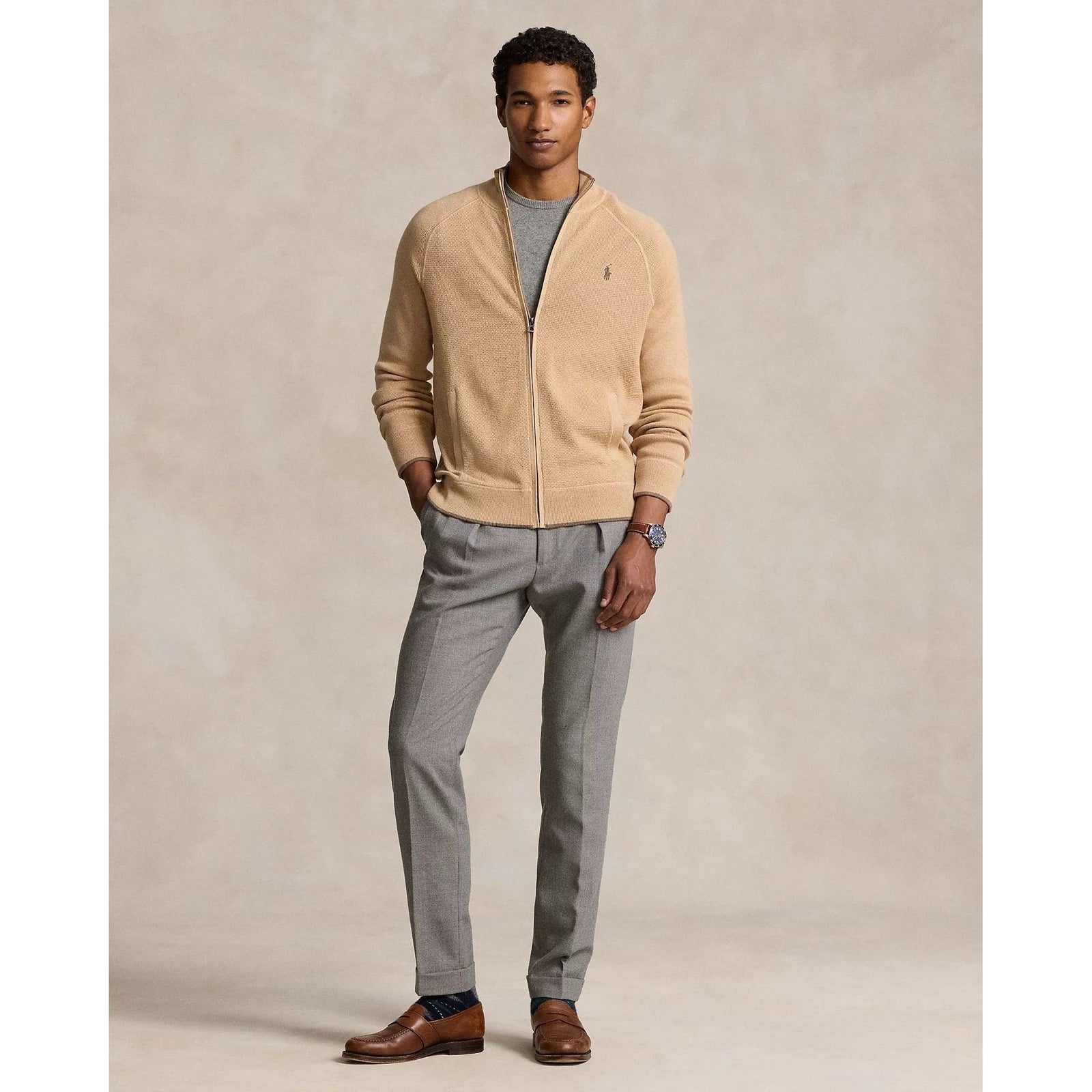 POLO RALPH LAUREN TEXTURED COTTON FULL-ZIP JUMPER