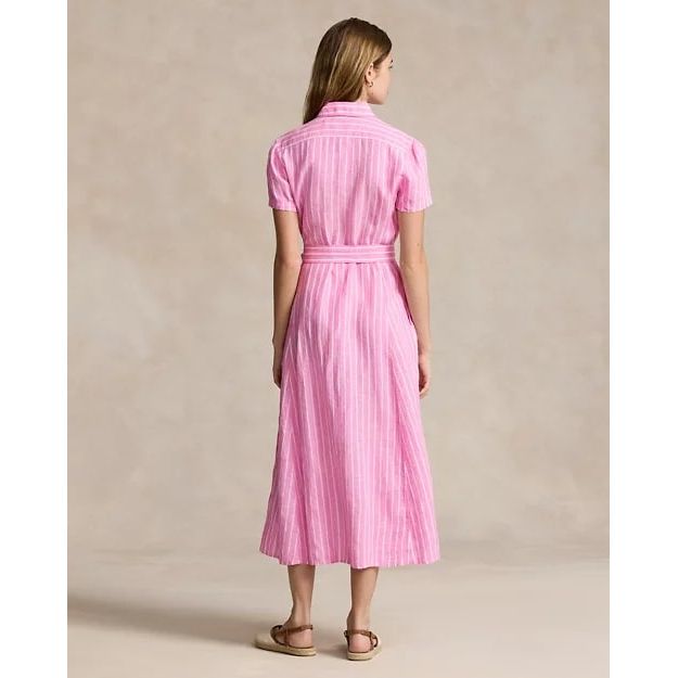 POLO RALPH LAUREN BELTED STRIPED LINEN SHIRTDRESS - Yooto