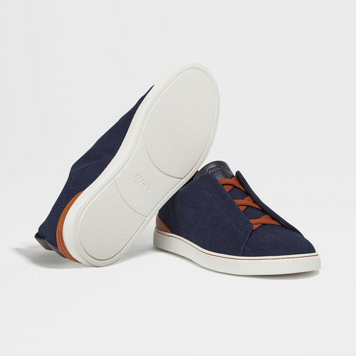 Load image into Gallery viewer, ZEGNA NAVY BLUE COTTON DENIM TRIPLE STITCH™ SNEAKERS
