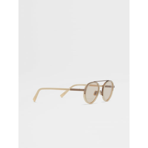 Load image into Gallery viewer, ZEGNA BEIGE ORIZZONTE II ACETATE AND METAL SUNGLASSES
