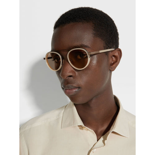 Load image into Gallery viewer, ZEGNA BEIGE ORIZZONTE II ACETATE AND METAL SUNGLASSES
