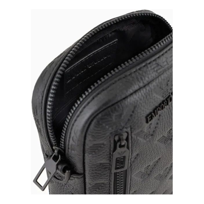 EMPORIO ARMANI LEATHER TECH CASE WITH SHOULDER STRAP WITH ALL-OVER EMBOSSED EAGLE - Yooto