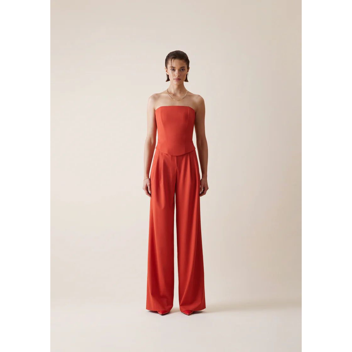 Antheia Wool Wide Leg Trousers in Red