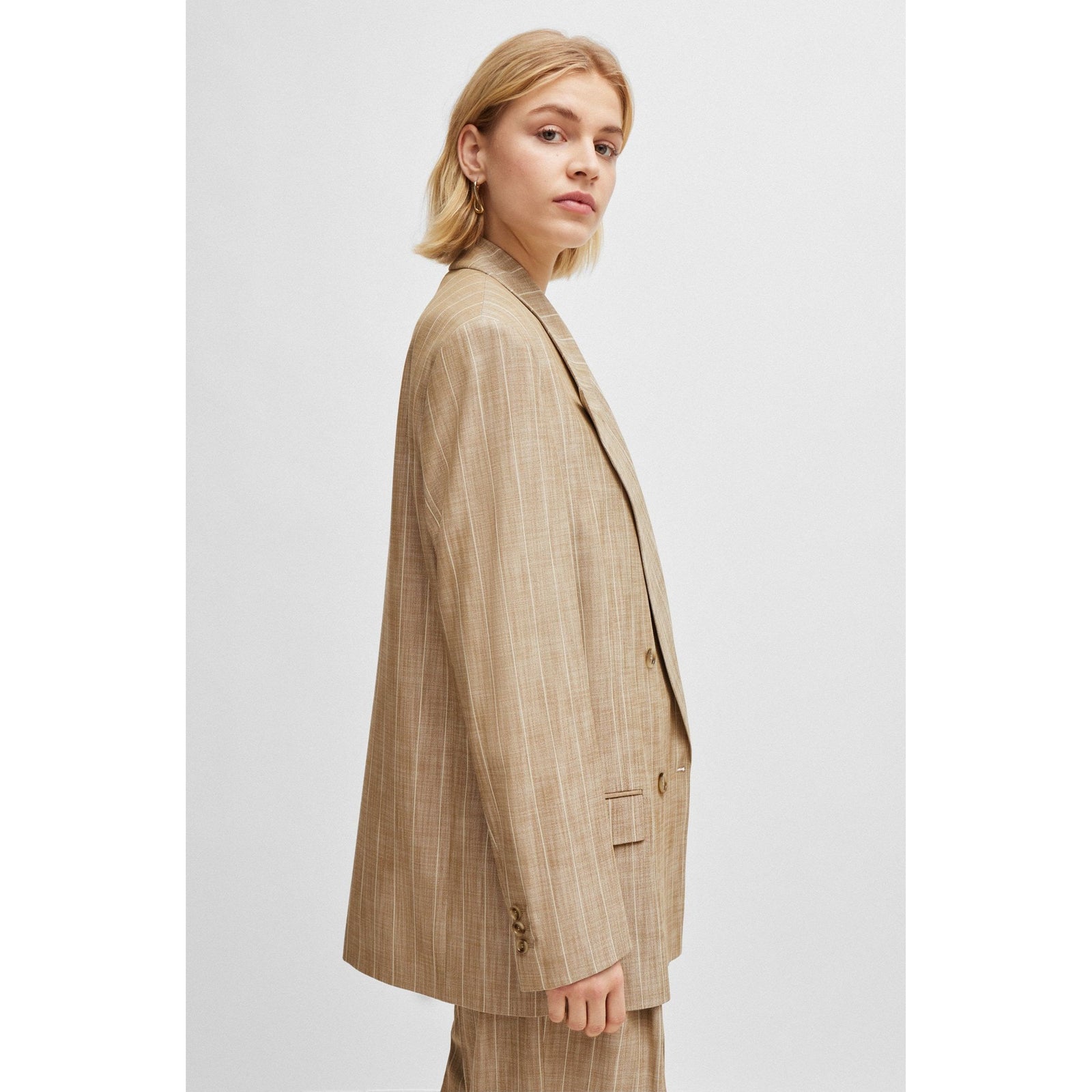 BOSS DOUBLE-BREASTED JACKET IN PINSTRIPED STRETCH FABRIC - Yooto