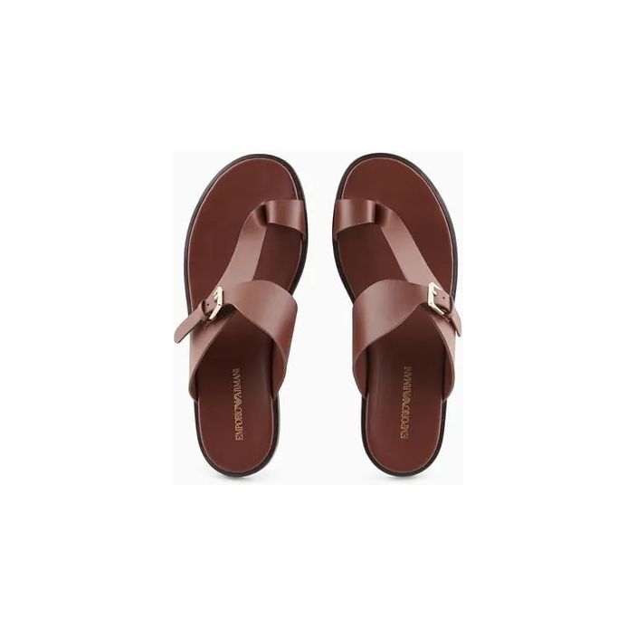 EMPORIO ARMANI LEATHER FLIP-FLOP SANDALS WITH BUCKLE