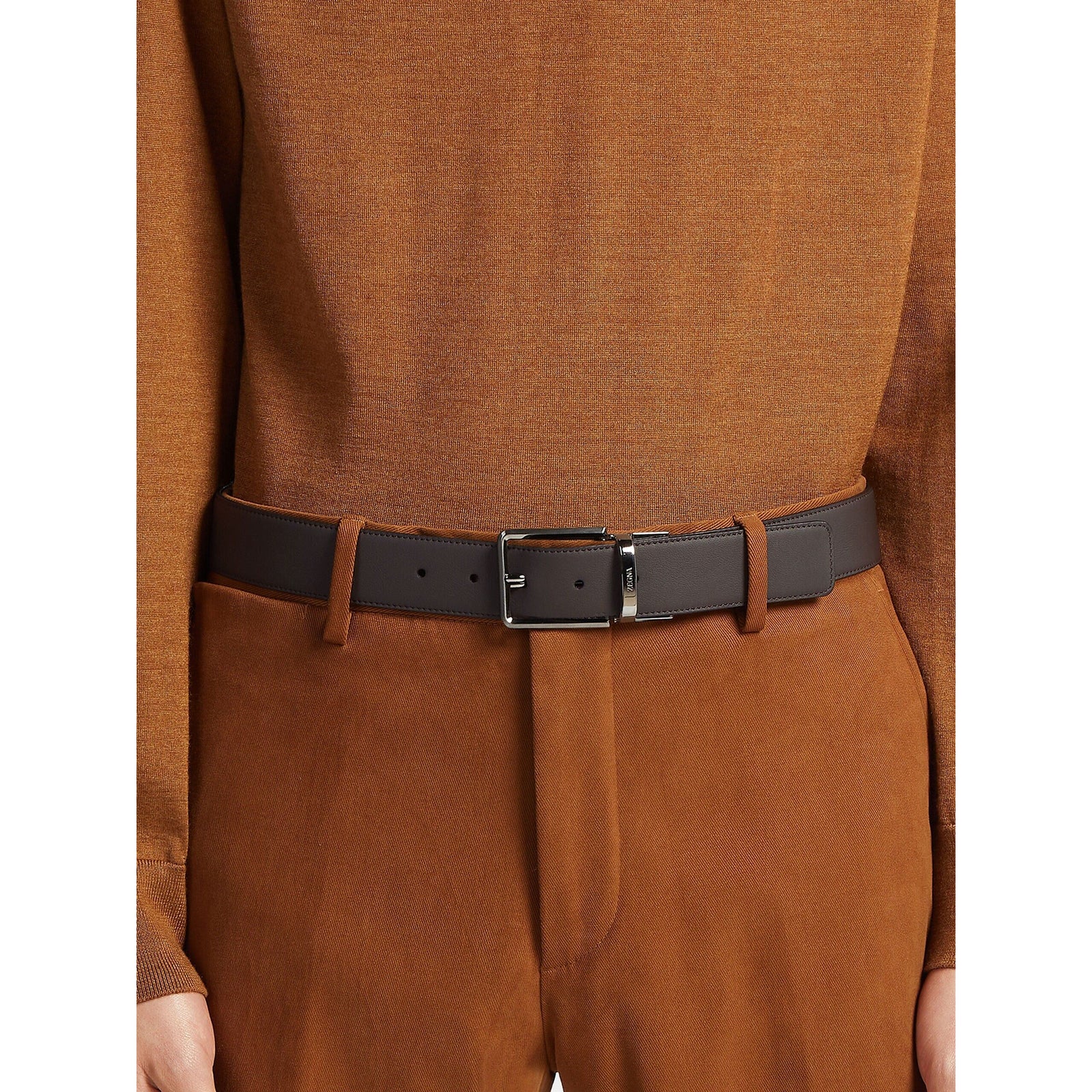 ZEGNA DARK BROWN AND BLACK REVERSIBLE LEATHER BELT