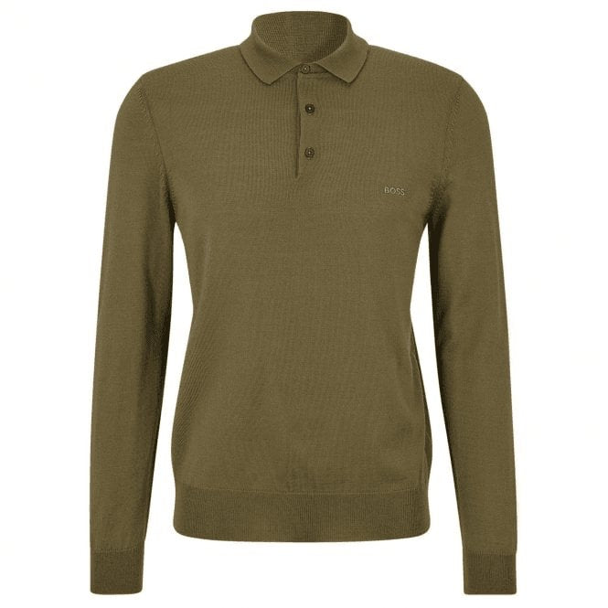 BOSS VIRGIN-WOOL POLO SWEATER WITH EMBROIDERED LOGO