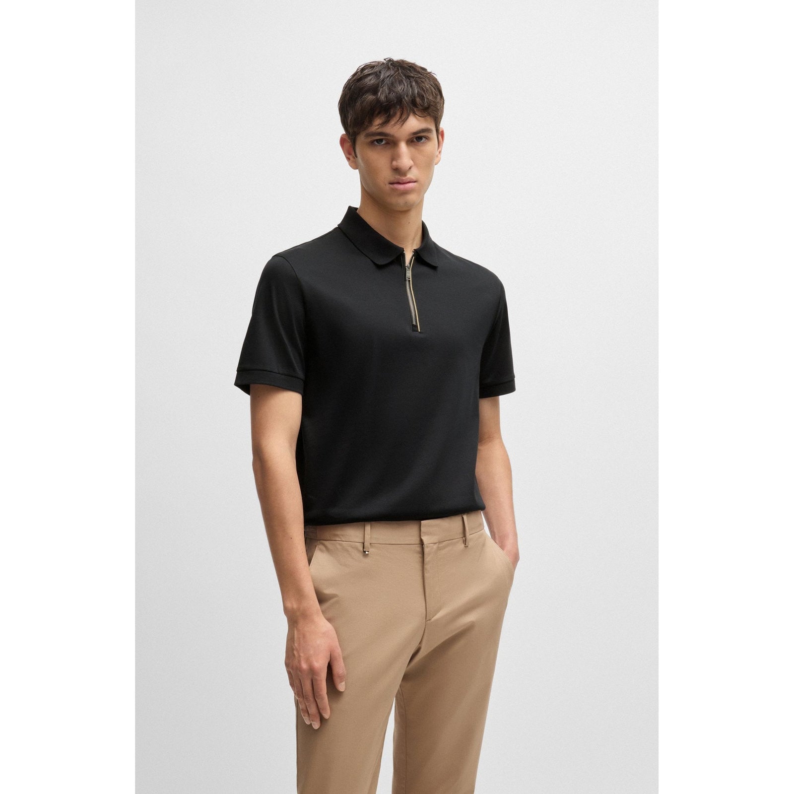 BOSS MERCERISED-COTTON SLIM-FIT POLO SHIRT WITH ZIP PLACKET