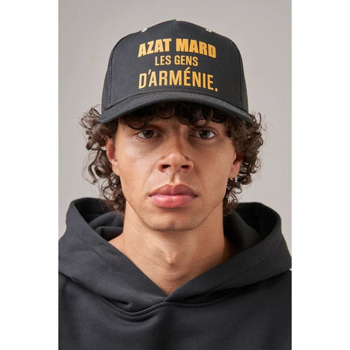 Load image into Gallery viewer, AZAT MARD LES GENS BLACK/YELLOW TRUCKER CAP
