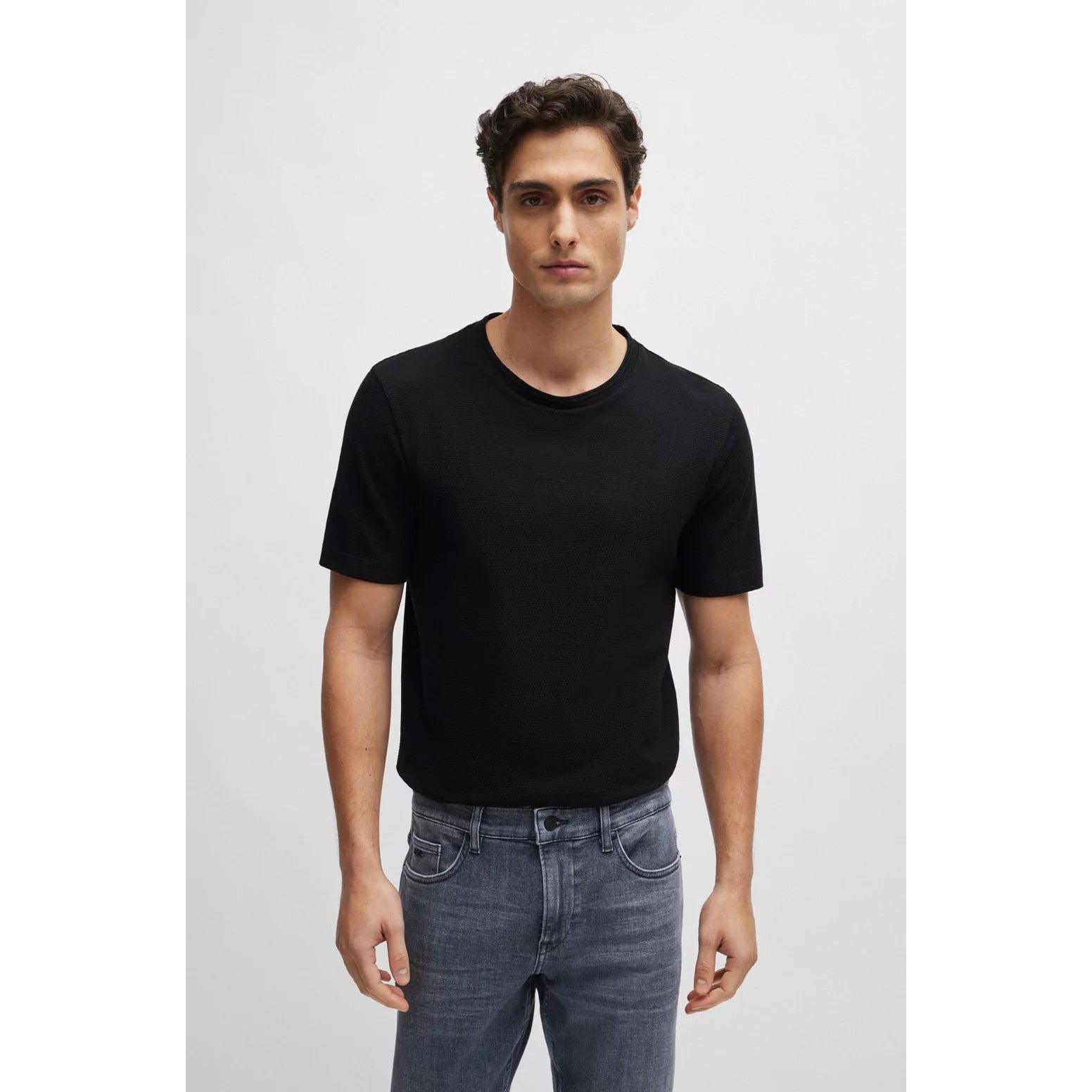 BOSS COTTON-BLEND T-SHIRT WITH BUBBLE-JACQUARD STRUCTURE