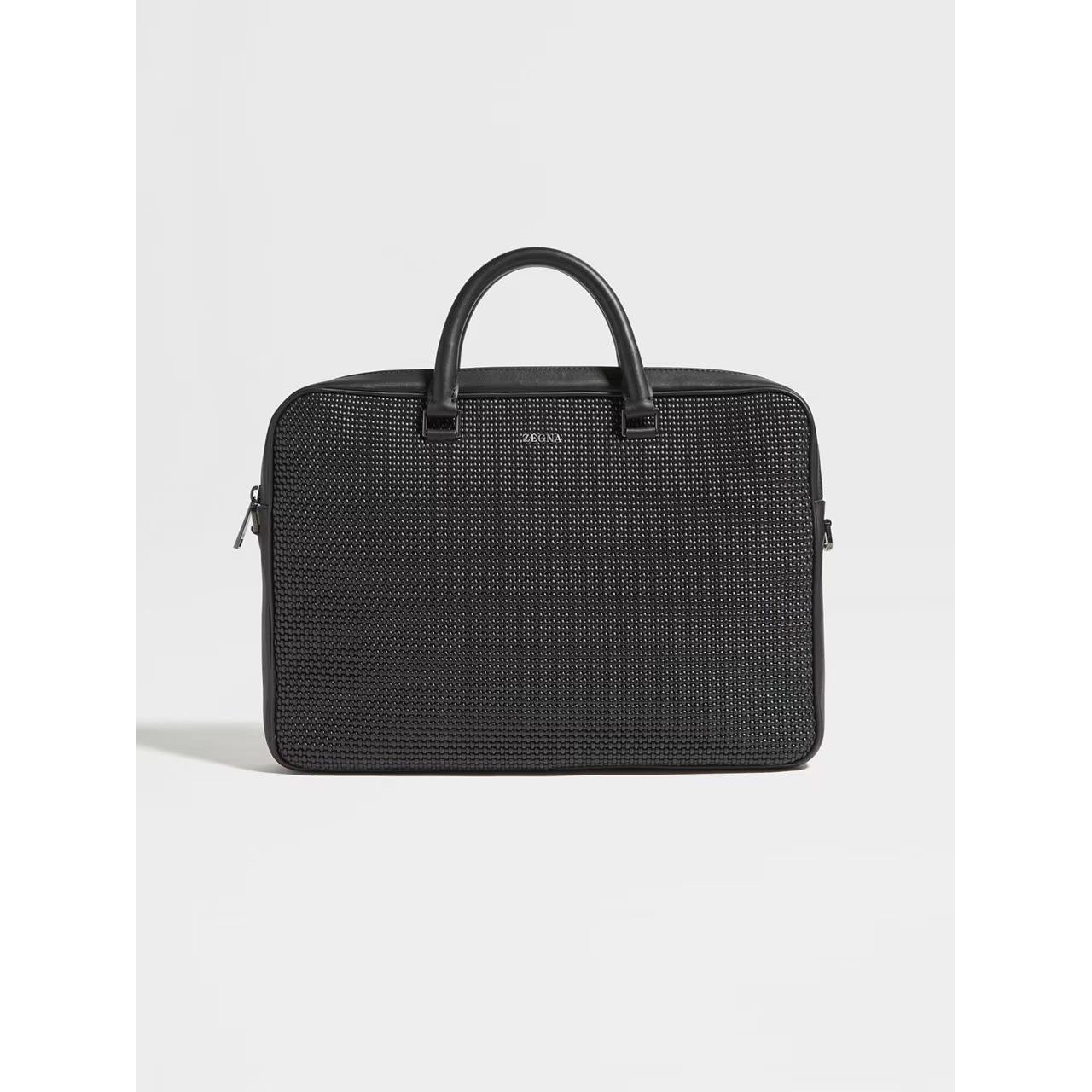 ZEGNA BLACK PELLETESSUTA™ LEATHER EDGY BUSINESS BAG