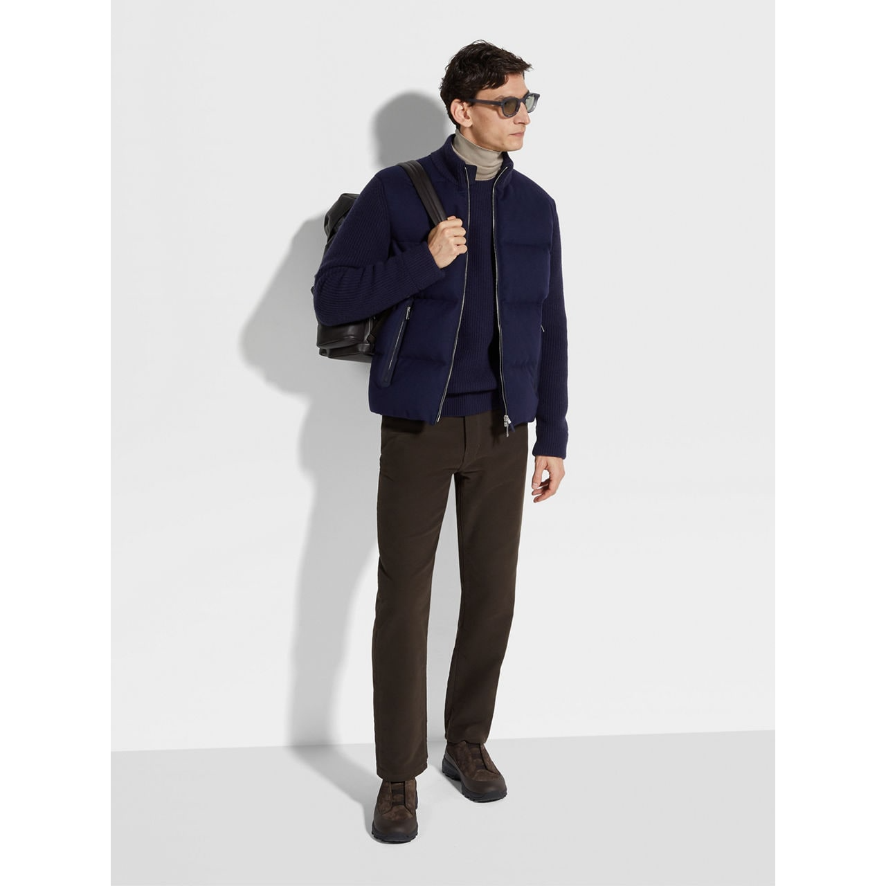 ZEGNA INK BLUE OASI CASHMERE FULL ZIP BLOUSON