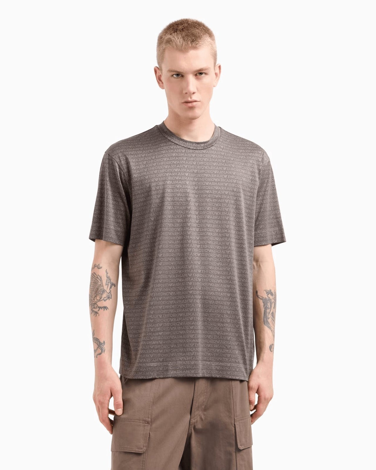 EMPORIO ARMANI Jersey T-shirt with all-over jacquard lettering