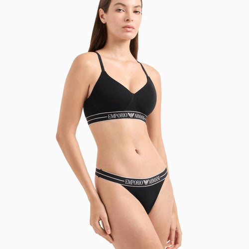 Load image into Gallery viewer, EMPORIO ARMANI Two-pack of ASV organic-cotton thongs with logo waistband
