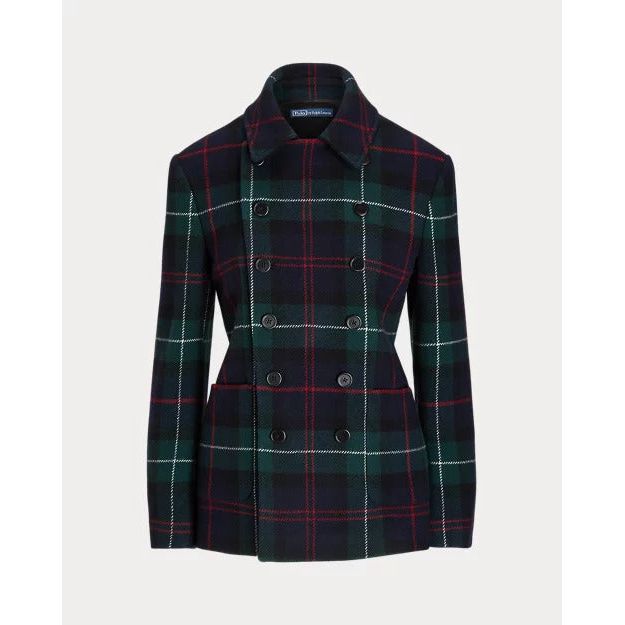 RALPH LAUREN Plaid Tweed Double-Breasted Jacket