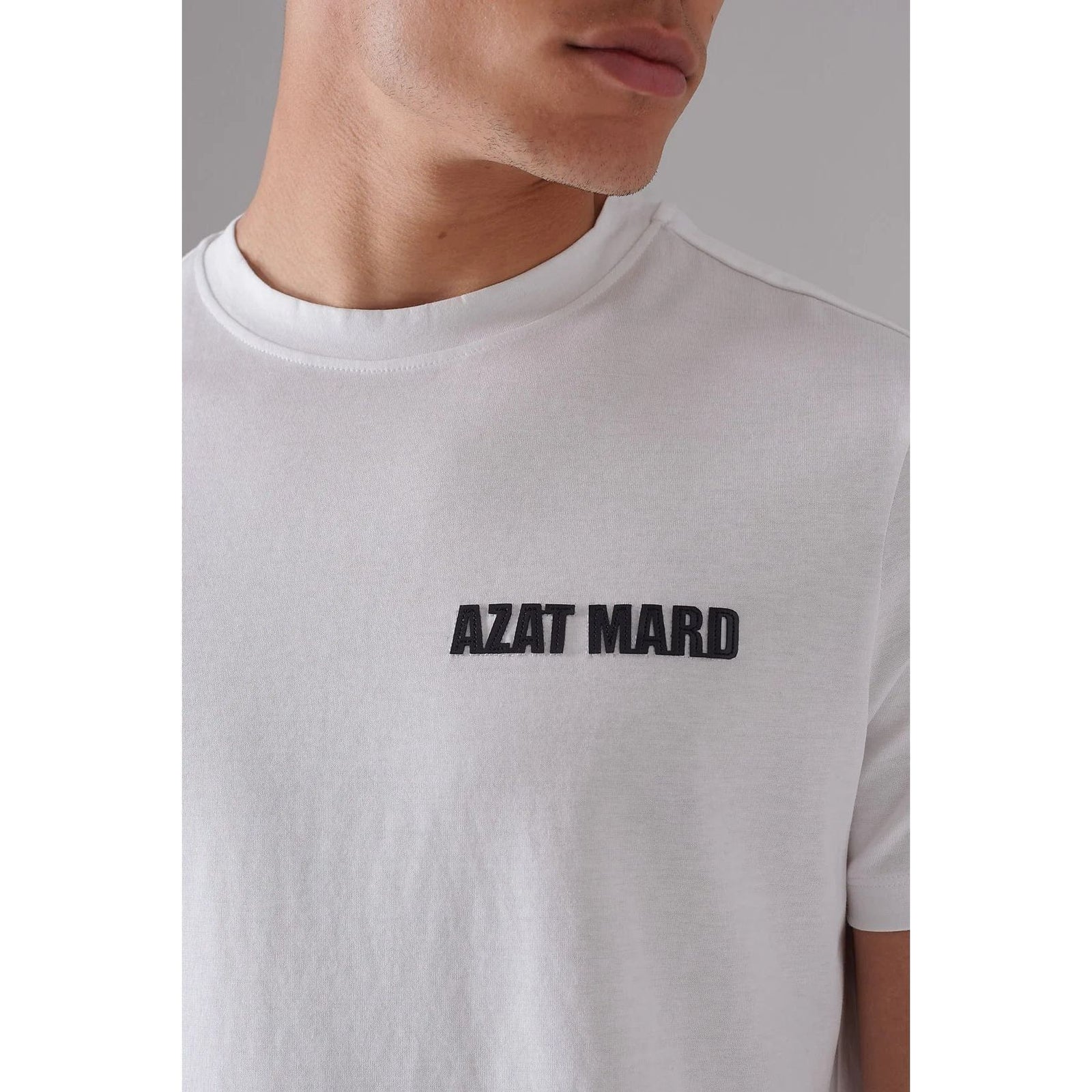 AZAT MARD GRAPHITE MERCERISED T-SHIRT WITH WHITE ORGANIC LEATHER LOGO