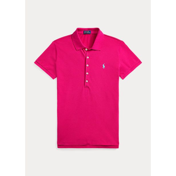 Polo Ralph Lauren Slim Fit Stretch Polo Shirt Female Polo Shirt Red Size L Cotton, Elastane