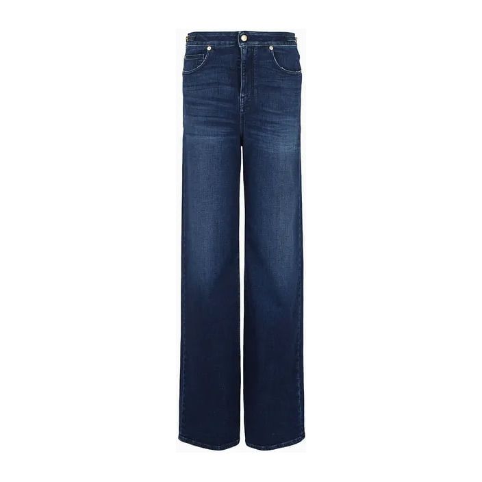 EMPORIO ARMANI J8B HIGH-WAIST WIDE-LEG JEANS IN WORN-LOOK DENIM WITH CHAIN DETAIL - Yooto