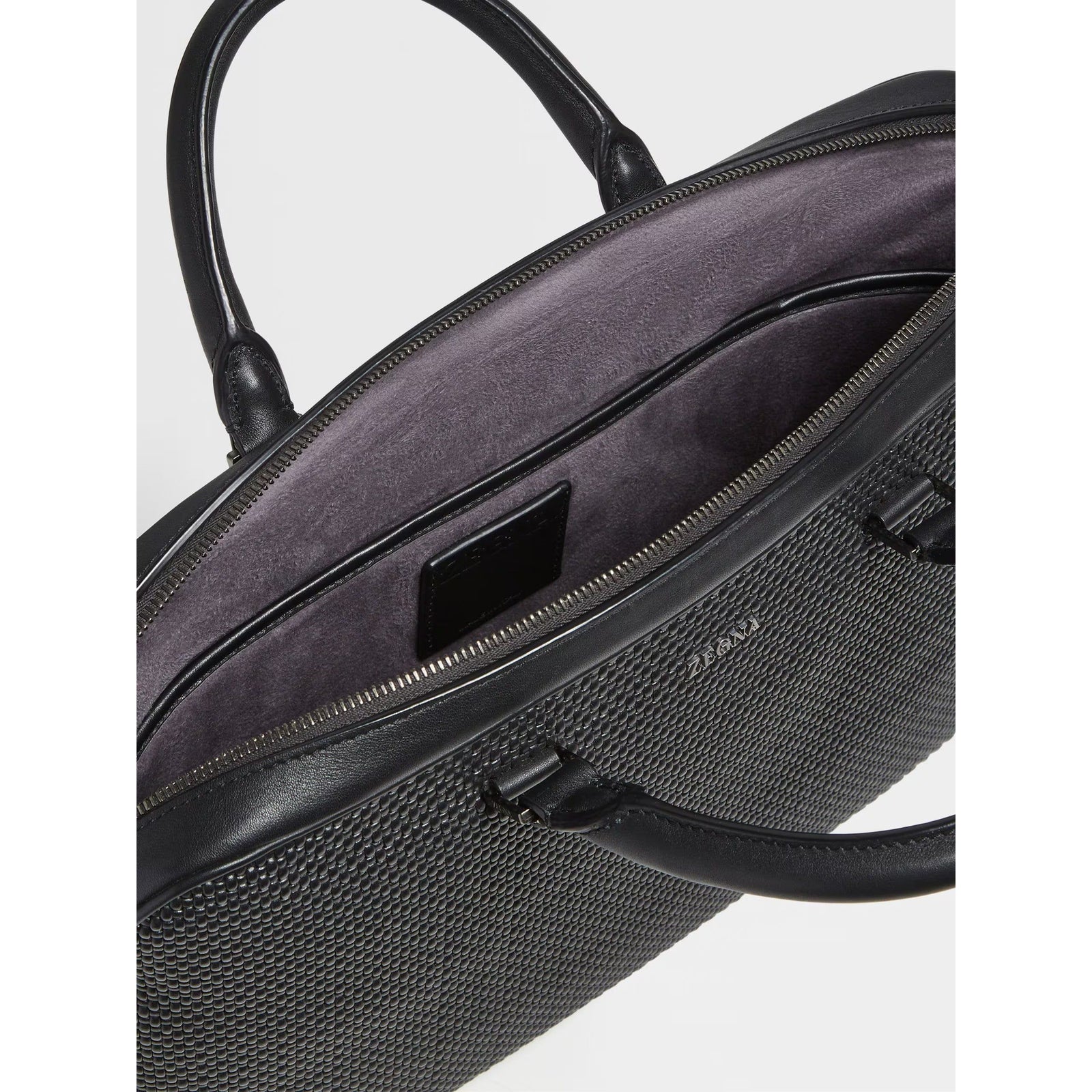 ZEGNA BLACK PELLETESSUTA™ LEATHER EDGY BUSINESS BAG