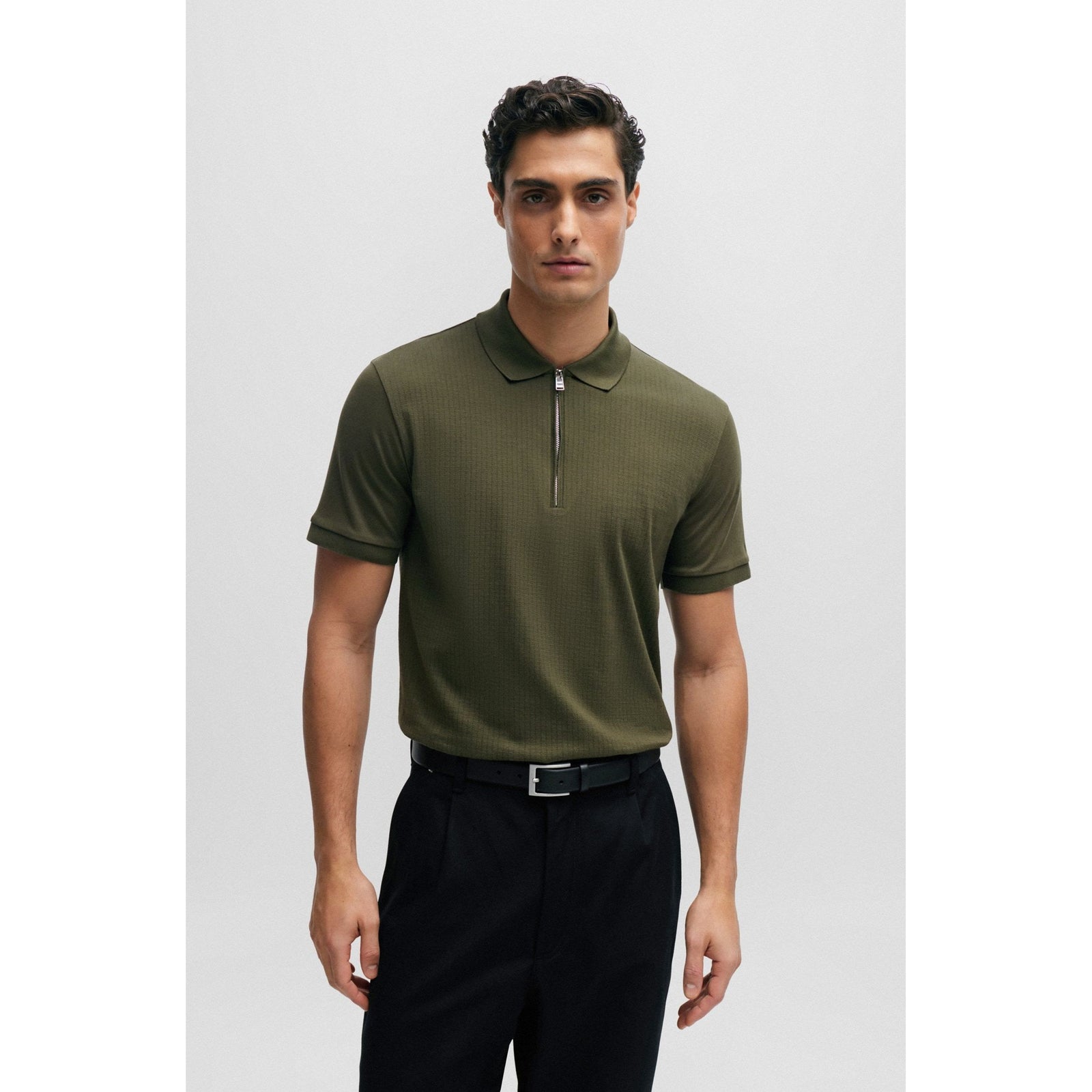 BOSS SLIM FIT POLO SHIRT IN WORKED COTTON WITH ZIP CLOSURE - Yooto