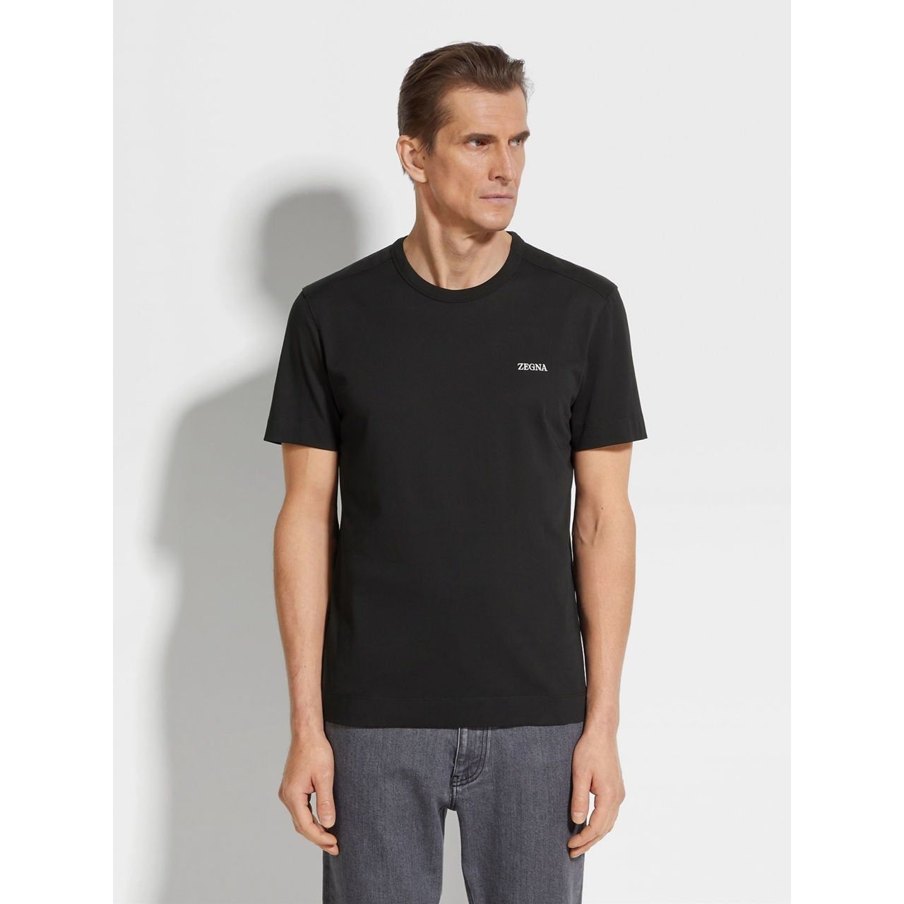 ZEGNA BLACK COTTON T-SHIRT