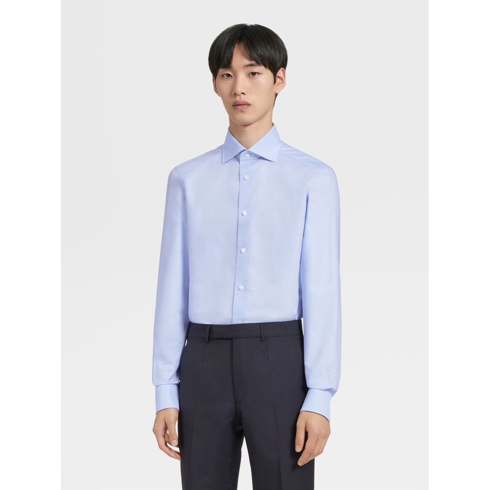 ZEGNA Light Blue Trofeo™ Cotton Long-sleeve Tailoring Shirt