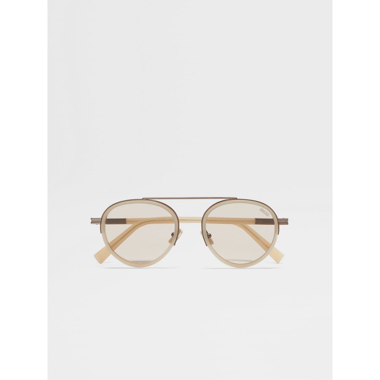 ZEGNA BEIGE ORIZZONTE II ACETATE AND METAL SUNGLASSES