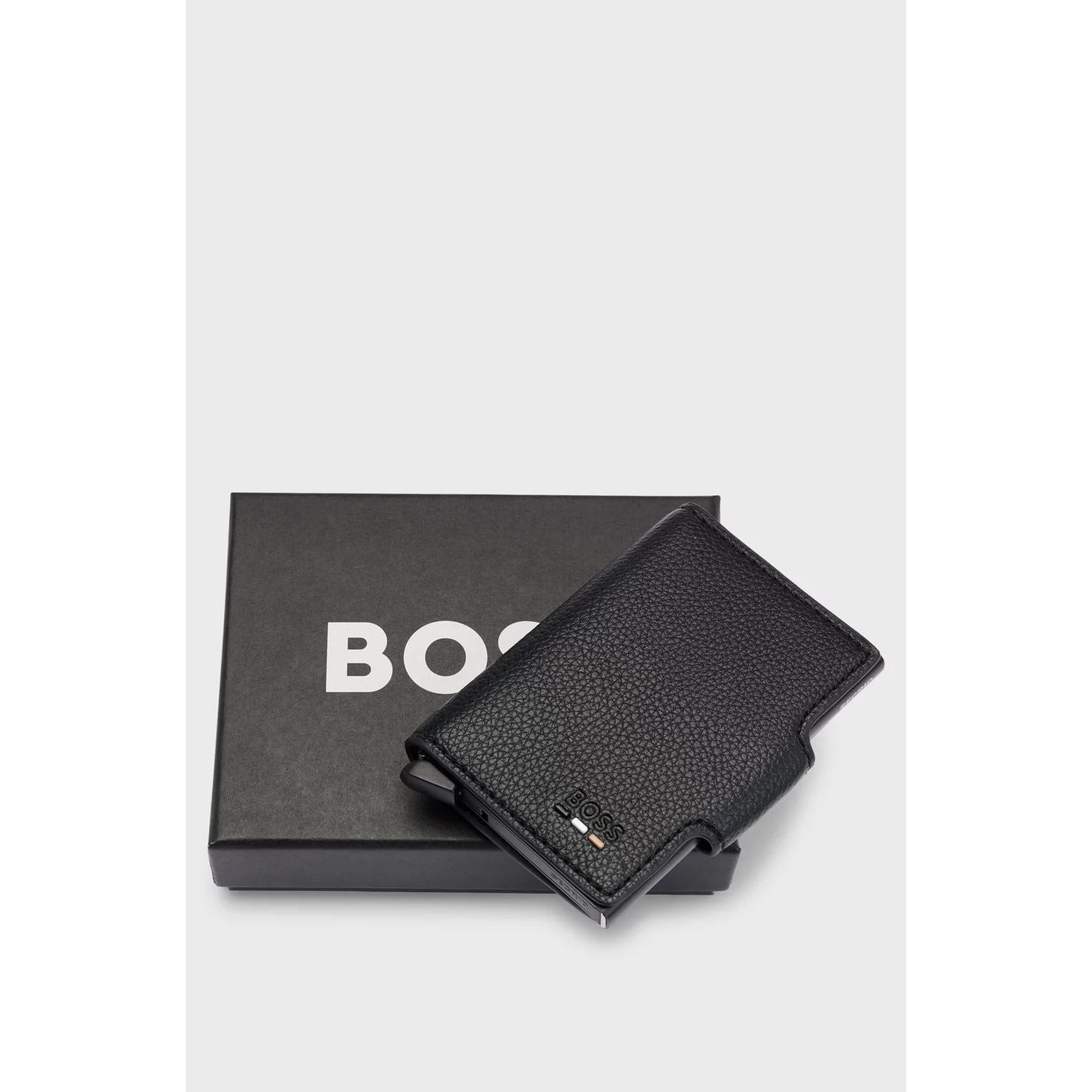 BOSS GRAINED FAUX-LEATHER CARD HOLDER WITH ALUMINIUM CASE