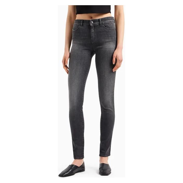 EMPORIO ARMANI J18 HIGH-RISE, SKINNY-LEG JEANS IN A WORN-LOOK DENIM - Yooto