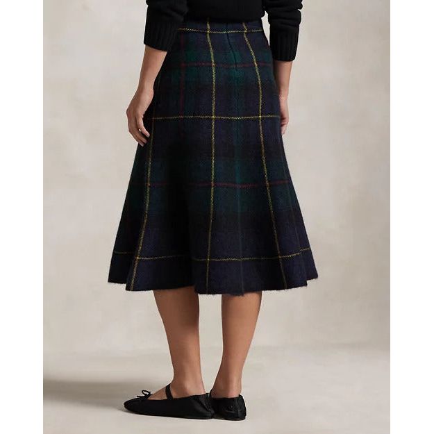 RALPH LAUREN Plaid Alpaca-Blend Flared Skirt