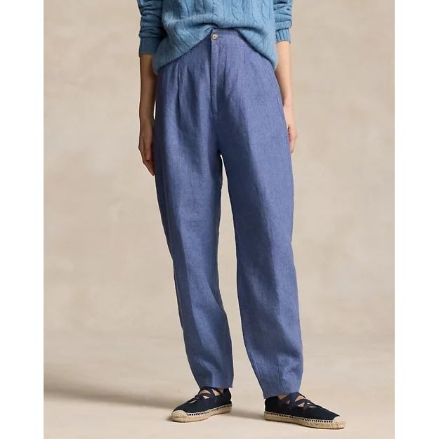 POLO RALPH LAUREN CURVED TAPERED LINEN TROUSER - Yooto