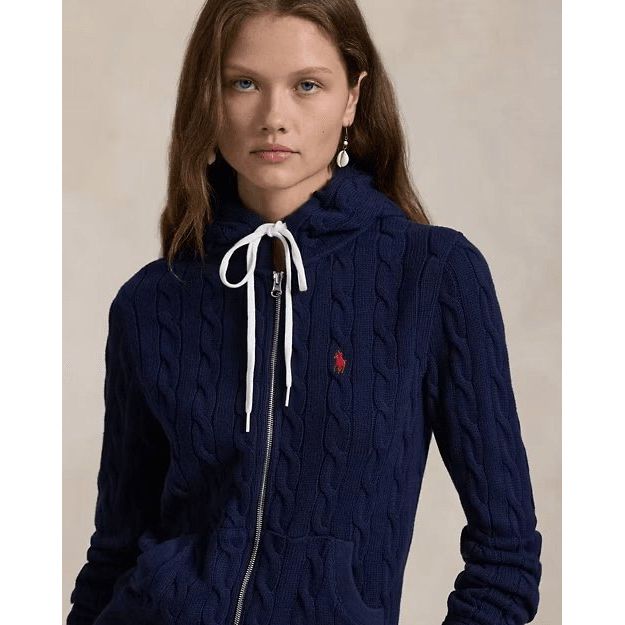 RALPH LAUREN Cable-Knit Cotton Full-Zip Hoodie